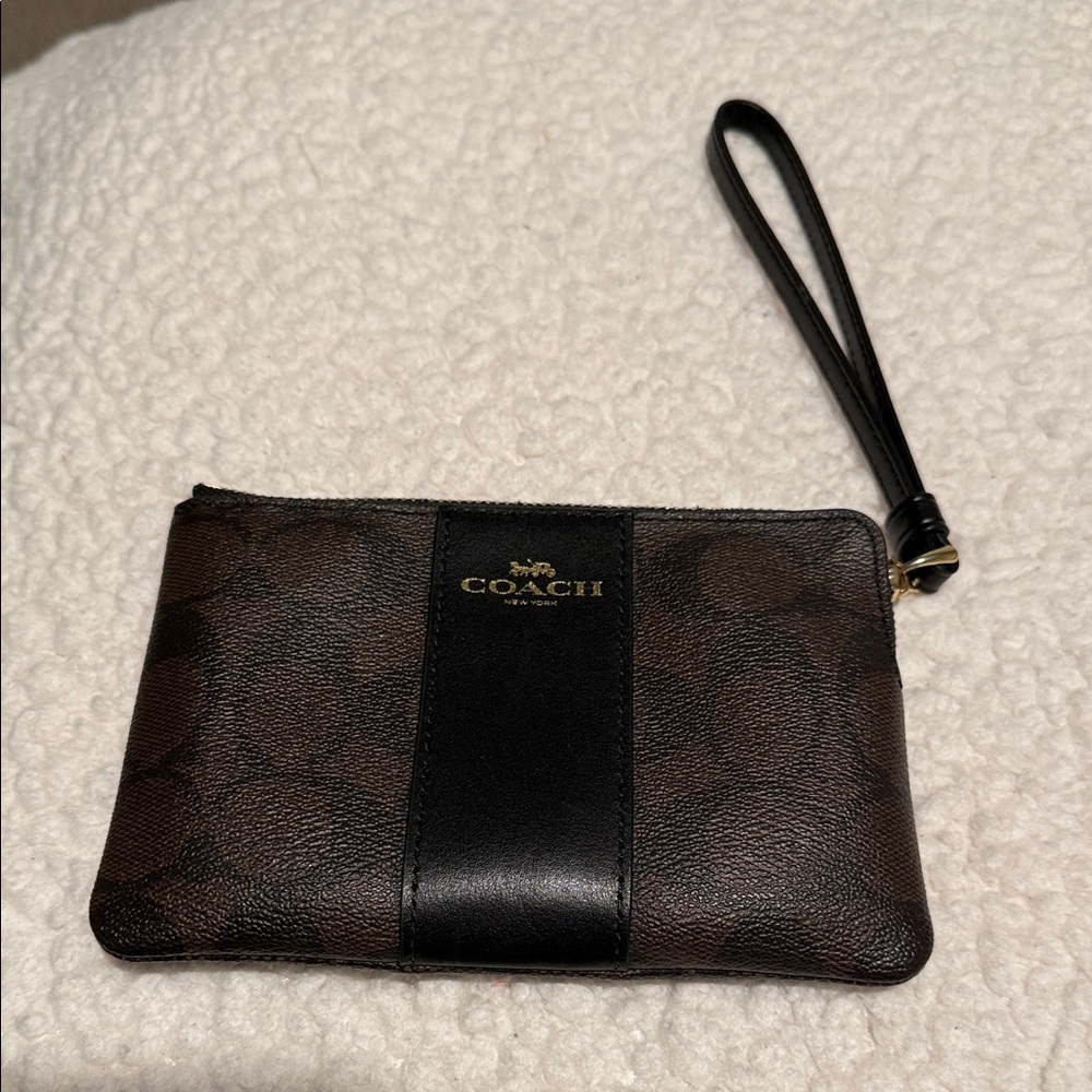 Coach Signature Brown and Black Wristlet